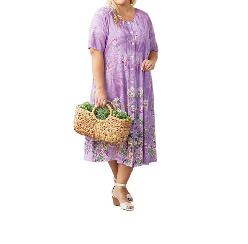 Women's Short-Sleeve DressesFloral Print Short Sleeve Plus Size Dress In Lavender