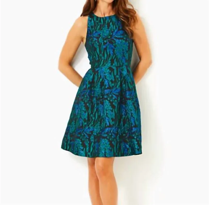 Women's Keyhole-Neck DressesJollian Brocade Dress In Deep Lagoon