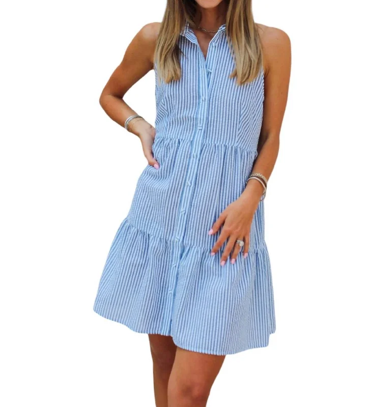 Women's Peter Pan Collar DressesKairo Dress In Blue Seersucker