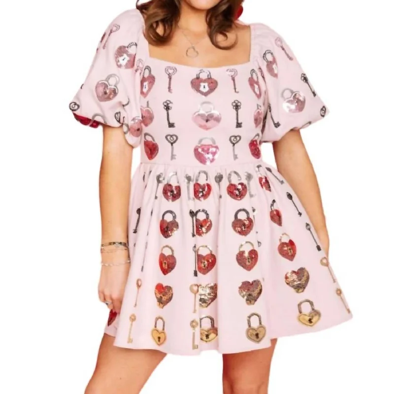 Women's Rounded Collar DressesKey To Your Heart Dress In Pink