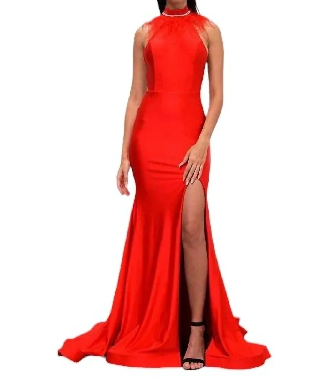 Women's Boat-Back DressesLong Formal Fitted Prom Dress In Red