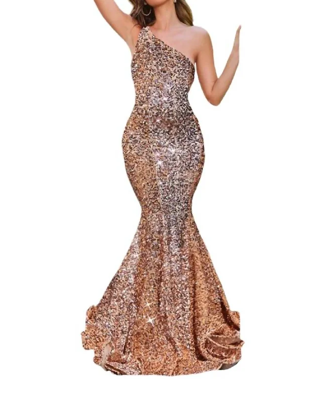 Women's U-Back DressesLong Sequin Formal Prom Dress In Rose Gold