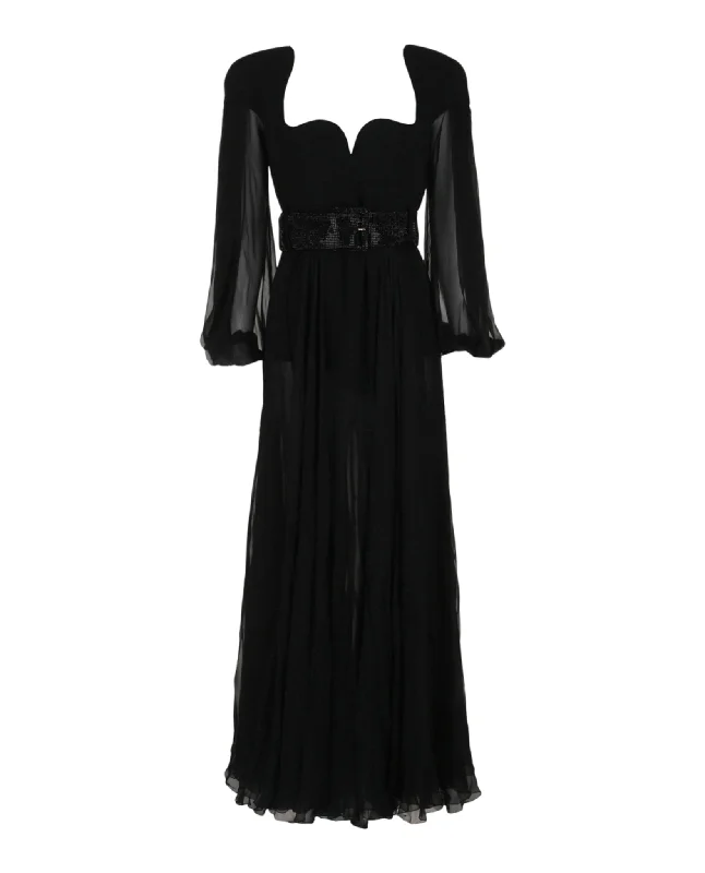 Women's Round-Neck DressesLong Sleeve Silk Gown