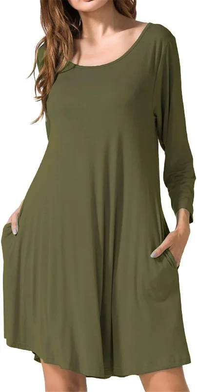 Women's Asymmetrical DressesLong Sleeve With Pocket Dress In Green