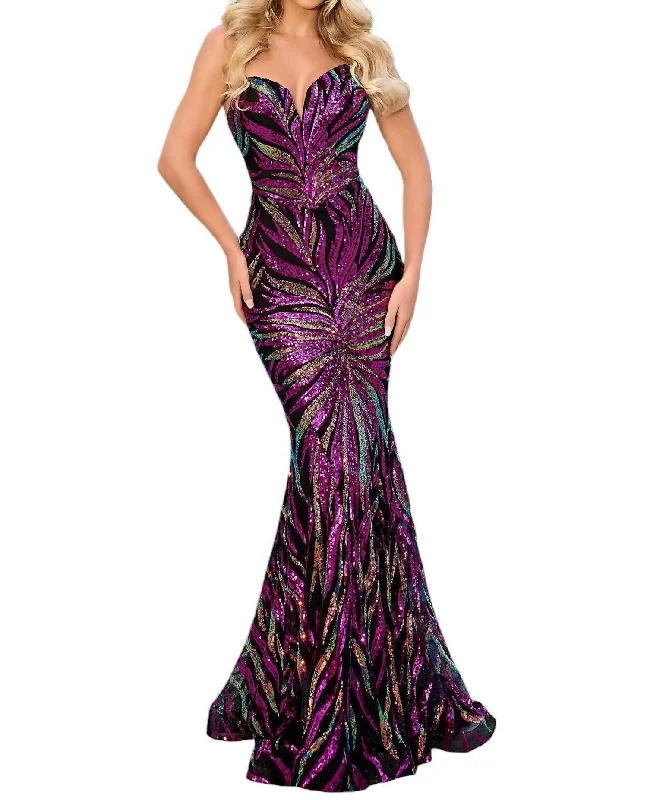 Women's Midi DressesLong Strapless Mermaid Prom Dress In Black/hot Pink/gold