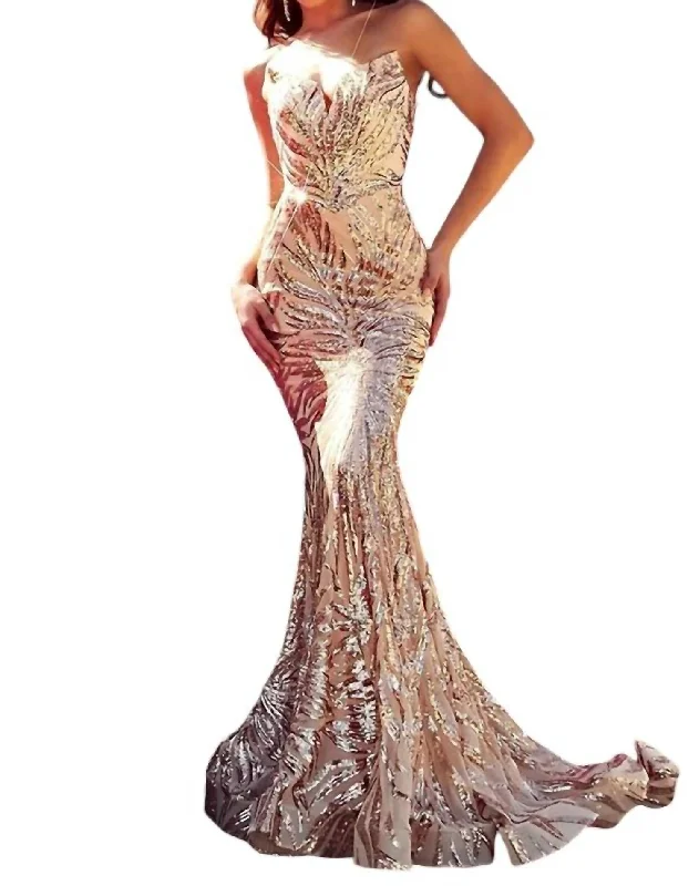 Women's Off-Shoulder DressesLong Strapless Mermaid Prom Dress In Champagne