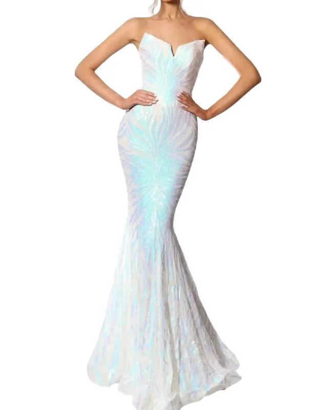 Women's Narrow Collar DressesLong Strapless Mermaid Prom Dress In Ivory