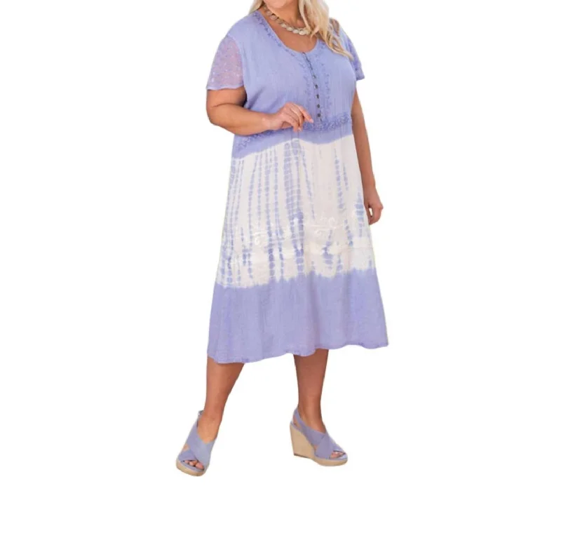 Women's Round-Neck DressesMaeve Tie Dye Print Short Sleeve Dress - Plus Size In Iris Otps Iris Tie Dye