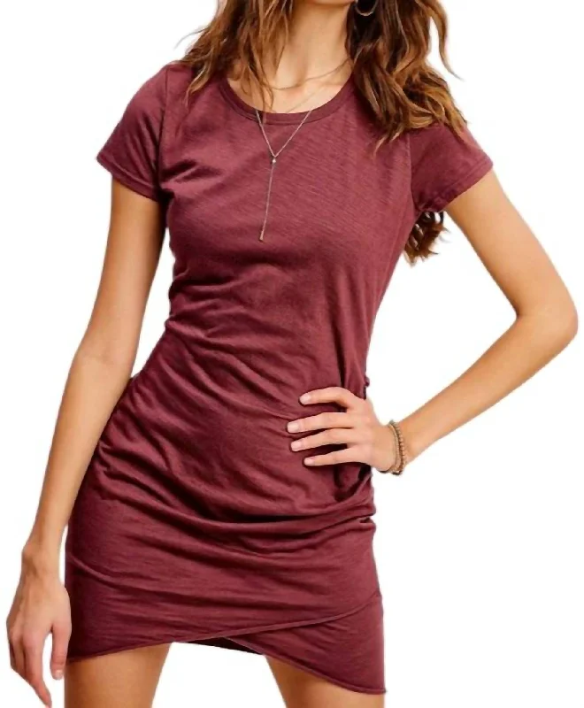 Women's Square-Neck DressesMaryse Wrap Front T-Shirt Dress In Berry