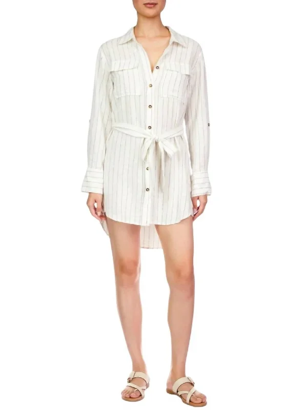 Women's Rounded Collar DressesPocket Shirt Dress In Biarritz Stripe