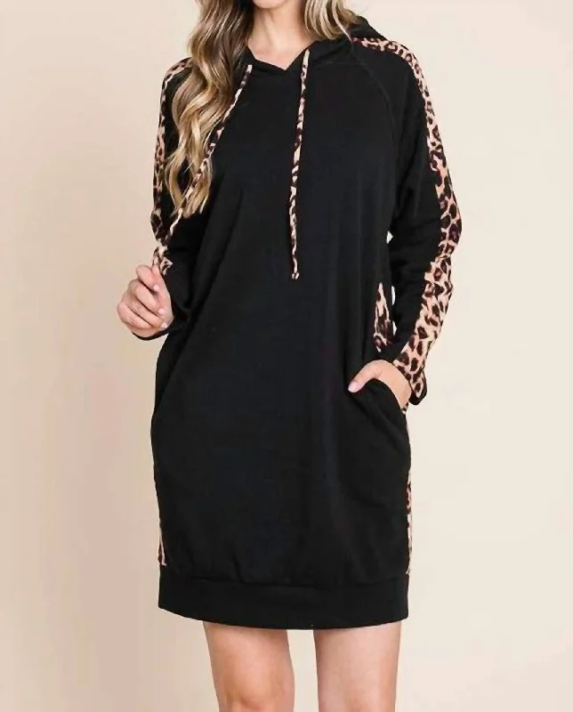 Women's Bodycon DressesRoberta Leopard Trim Hoodie Dress In Black