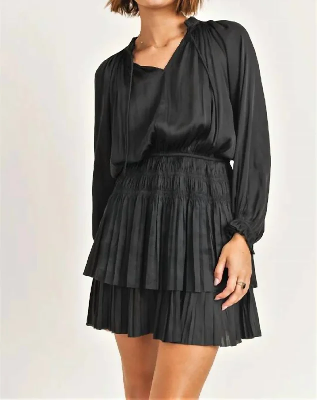 Women's Long-Sleeve DressesSatin Layered Dress In Black