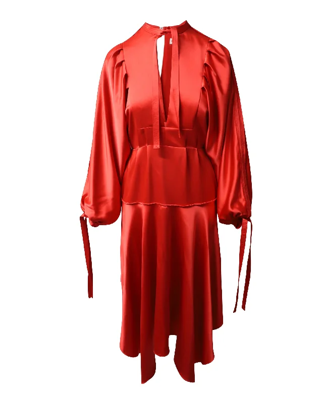 Women's Lapel Collar DressesSelf-Portrait Keyhole Peplum Asymmetric Dress in Red Satin