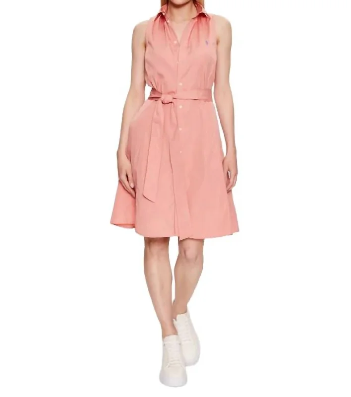 Women's Maxi DressesSleeveless Belted Cotton Dress In Peach Pink