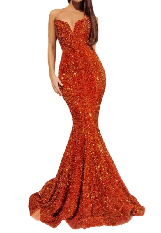 Women's High Collar DressesStrapless Long Prom Dress In Burt Orange