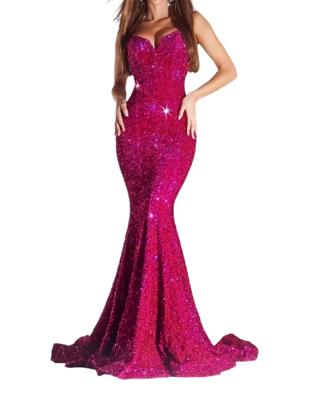 Women's Low Collar DressesStrapless Long Prom Dress In Magenta