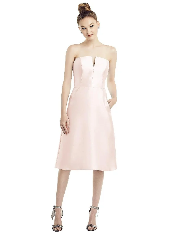 Women's Narrow Collar DressesStrapless Notch Satin Cocktail Dress with Pockets