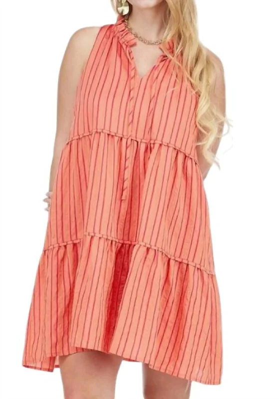 Women's Tiered DressesTrim Tiered Halter Dress In Orange