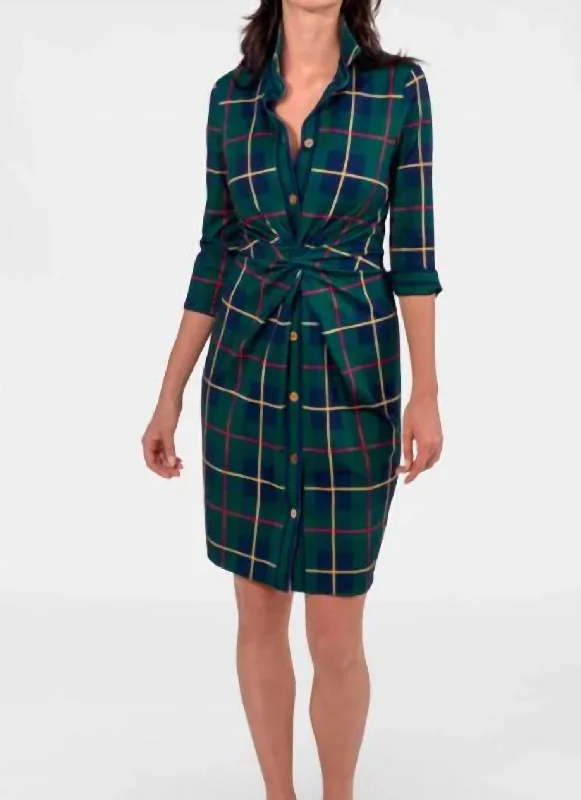 Women's Fit and Flare DressesTwist & Shout Dress - Plaidly Cooper In Green Multi