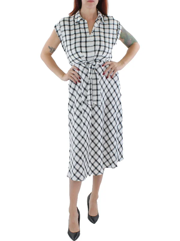 Women's Boat-Back DressesWomens Crepe Checkered Fit & Flare Dress