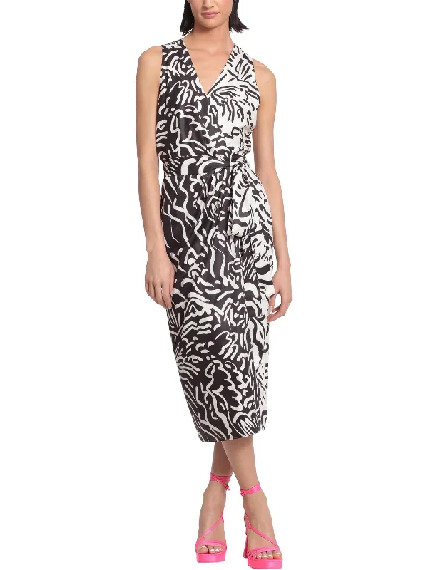 Women's Shawl Collar DressesWomens Printed Sleeveless Wrap Dress