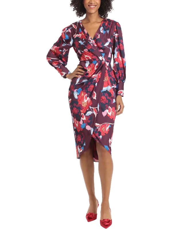  Women's A-Line DressesWomens Surplice Mid Calf Wrap Dress