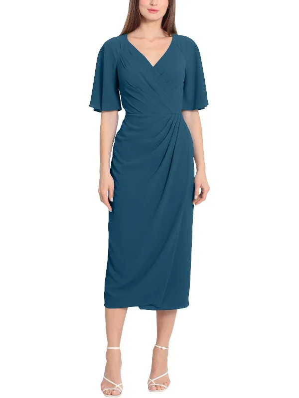 Women's Shawl Collar DressesWomens Surplice Mid Calf Wrap Dress