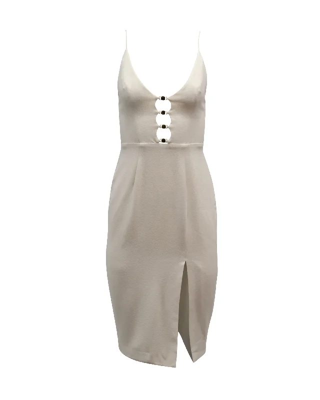 Women's Collarless DressesZimmermann Button Detail Cut Out Dress in White Polyester