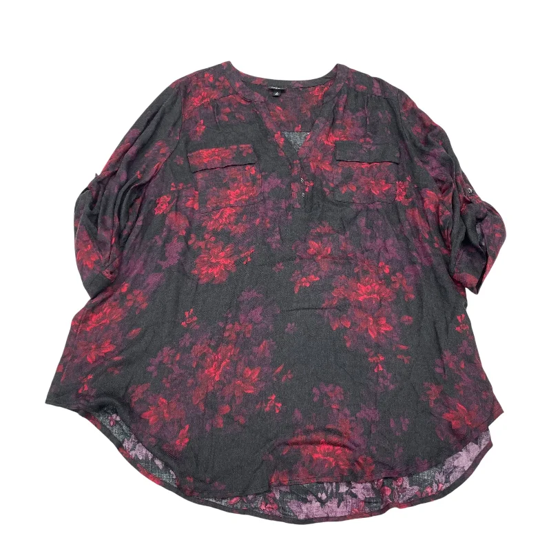 Women's Blouse with FrillsBLACK & RED TOP 3/4 SLEEVE by TORRID Size:4X