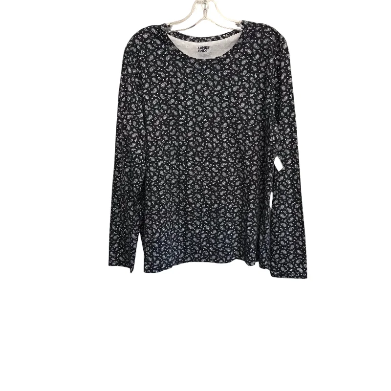 Women's Blouse with Mandarin CollarBLACK & WHITE TOP LS by LANDS END Size:L