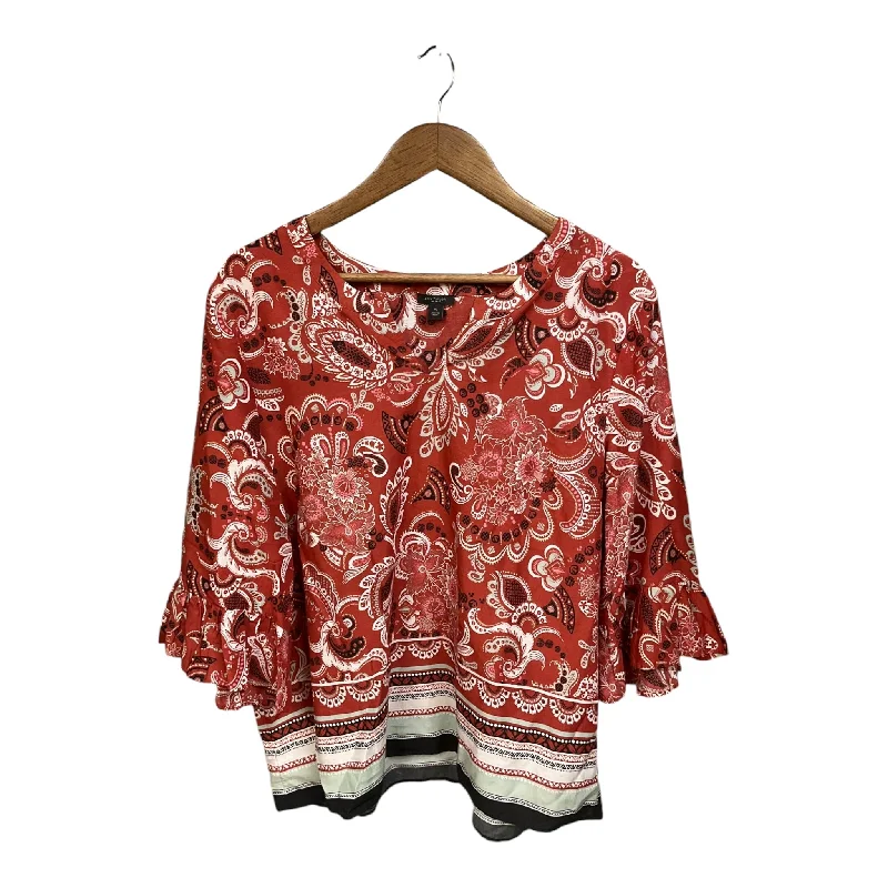 Women's Blouse with Collarless DesignTop 3/4 Sleeve By Ann Taylor In Floral Print, Size: Xl