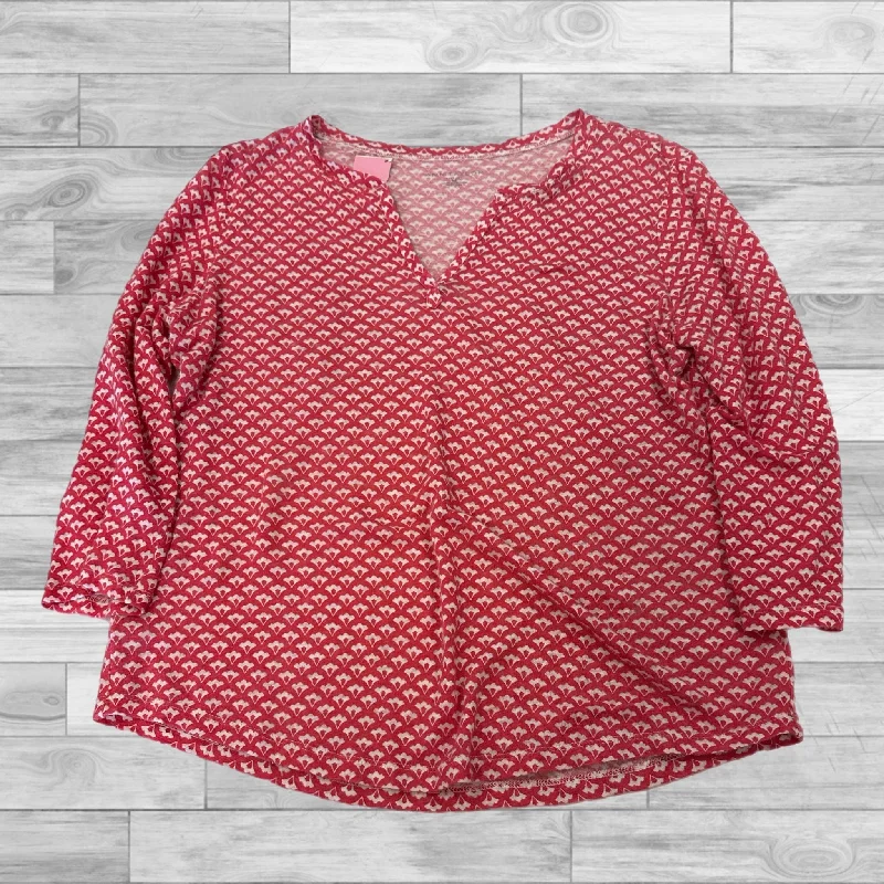 Women's Blouse with FrillsTop 3/4 Sleeve By Ann Taylor In Red, Size: M