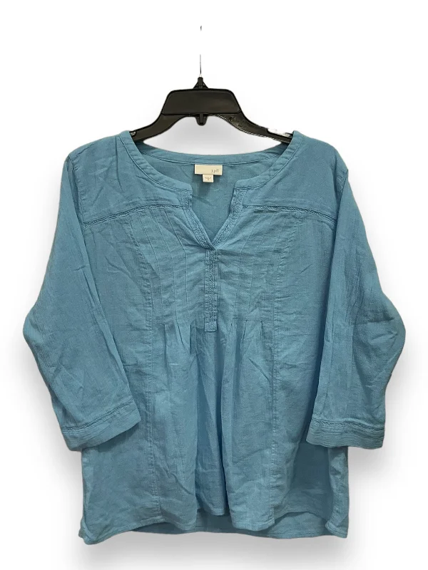 Women's Blouse with Mandarin CollarTop 3/4 Sleeve By J. Jill In Blue, Size: M