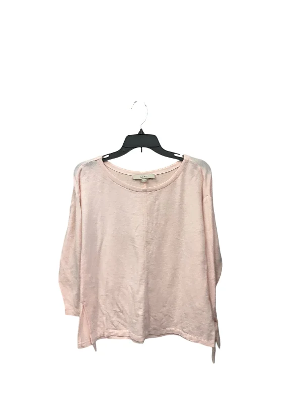 Women's Blouse with Narrow CollarTop 3/4 Sleeve By Loft In Pink, Size: Xs