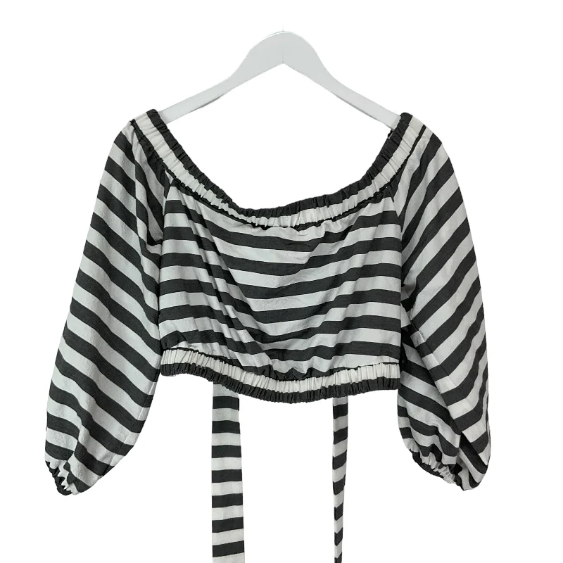 Women's Silk BlouseTop 3/4 Sleeve By Maeve In Striped Pattern, Size: M