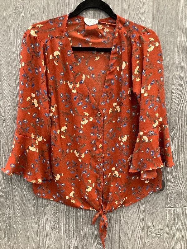 Women's Blouse with Sweetheart NeckTop 3/4 Sleeve By Sienna Sky In Orange, Size: L