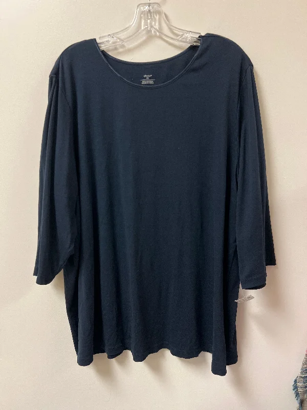 Women's Blouse with CollarTop Long Sleeve Basic By Cj Banks In Navy, Size: 3x