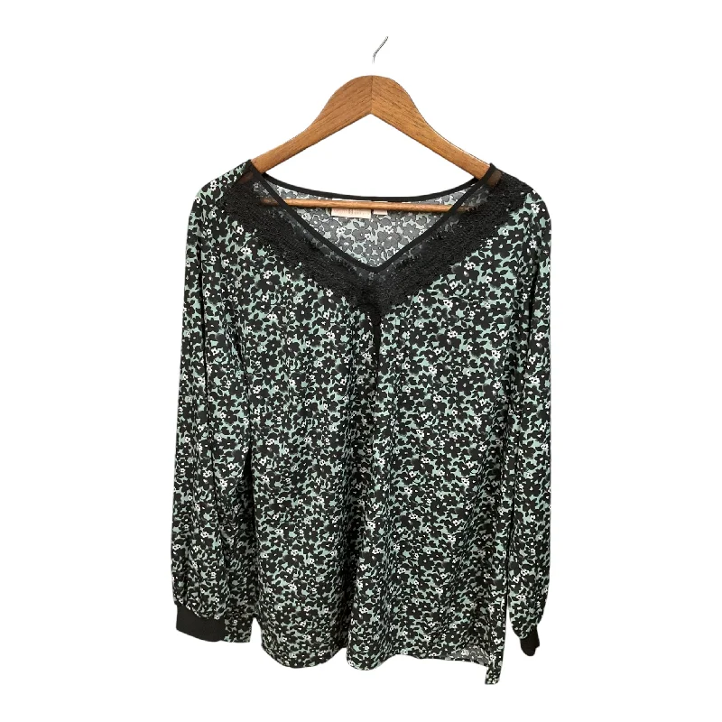 Women's Blouse with High CollarTop Long Sleeve Basic By Cmc In Floral Print, Size: 2x