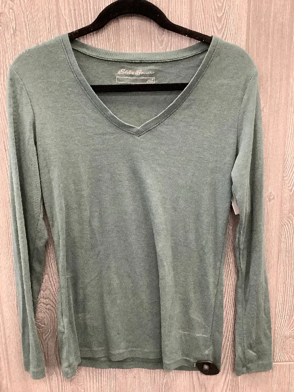 Women's Blouse with Shirt CollarTop Long Sleeve Basic By Eddie Bauer In Green, Size: M