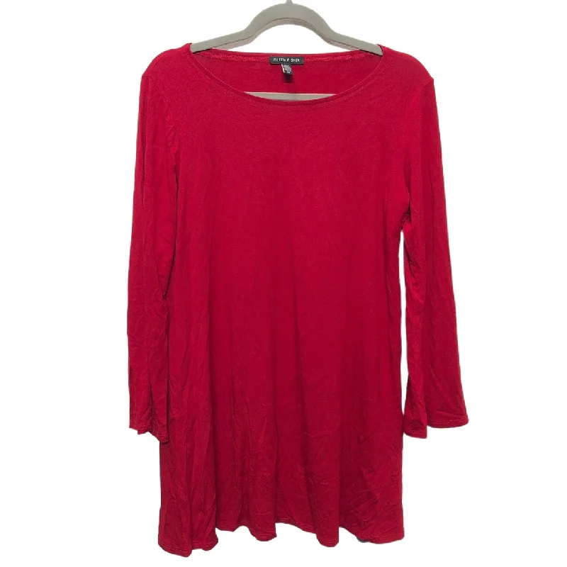 Women's Blouse with Collarless DesignTop Long Sleeve Basic By Eileen Fisher In Red, Size: S