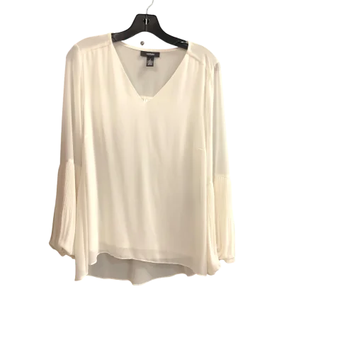 Women's Blouse with Shirt CollarTop Long Sleeve By Alfani In White, Size: S