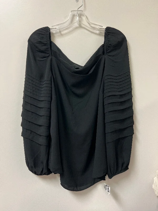 Women's Blouse with Boat CollarTop Long Sleeve By Ann Taylor In Black, Size: Xl