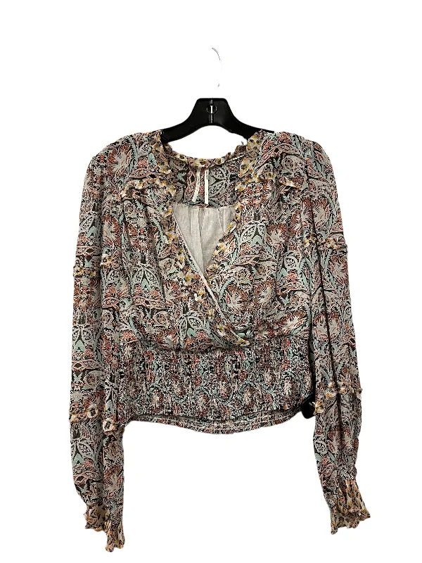 Women's Round-Neck BlouseTop Long Sleeve By Anthropologie In Multi-colored, Size: Xs