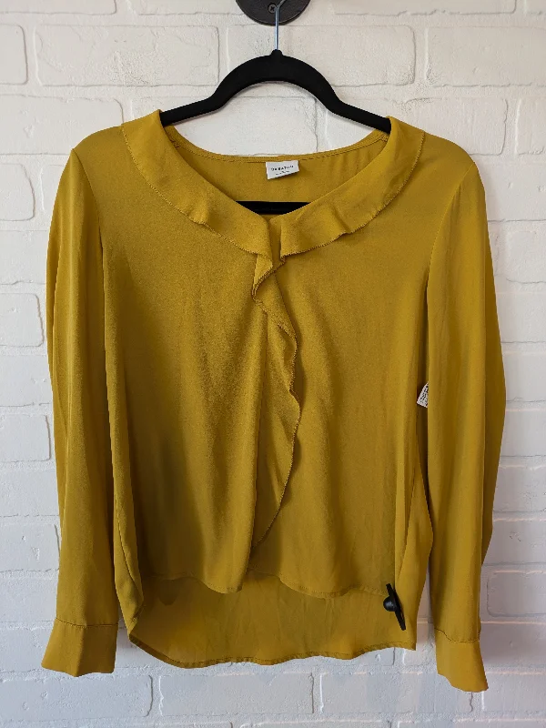 Women's Blouse with Low CollarTop Long Sleeve By Babaton In Yellow, Size: Xs