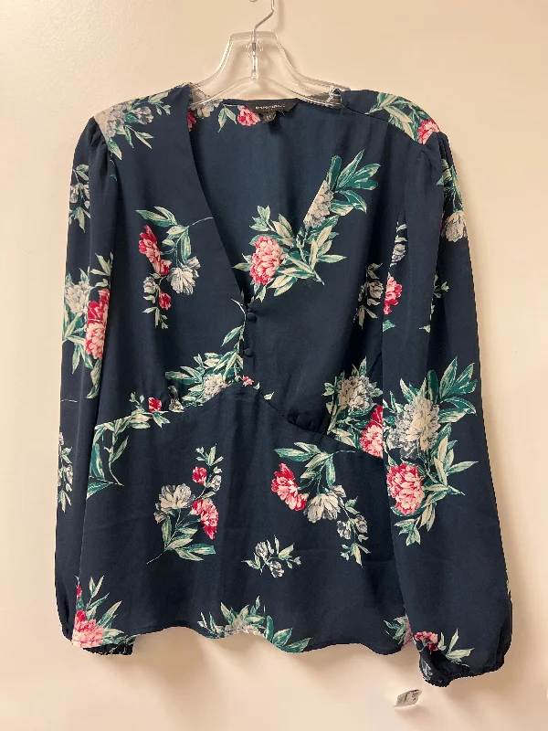 Women's Blouse with Lapel CollarTop Long Sleeve By Banana Republic In Floral Print, Size: Xl