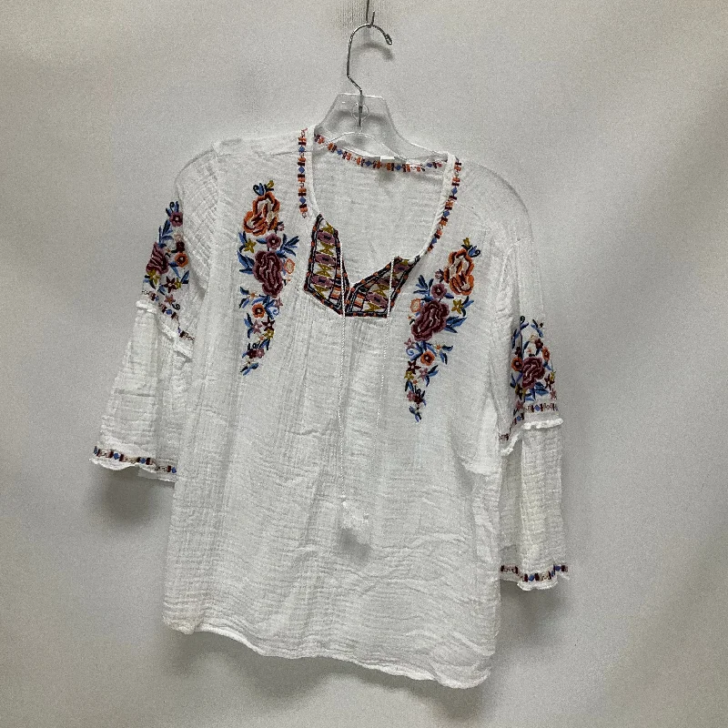 Women's Blouse with Square CollarTop Long Sleeve By Beachlunchlounge In Multi-colored, Size: S