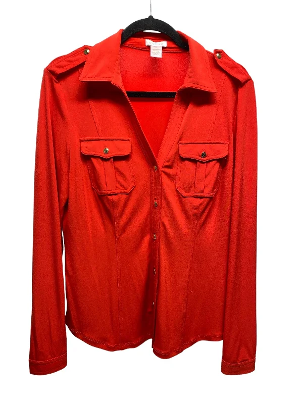 Women's Blouse with Mandarin CollarTop Long Sleeve By Cache In Red, Size: M