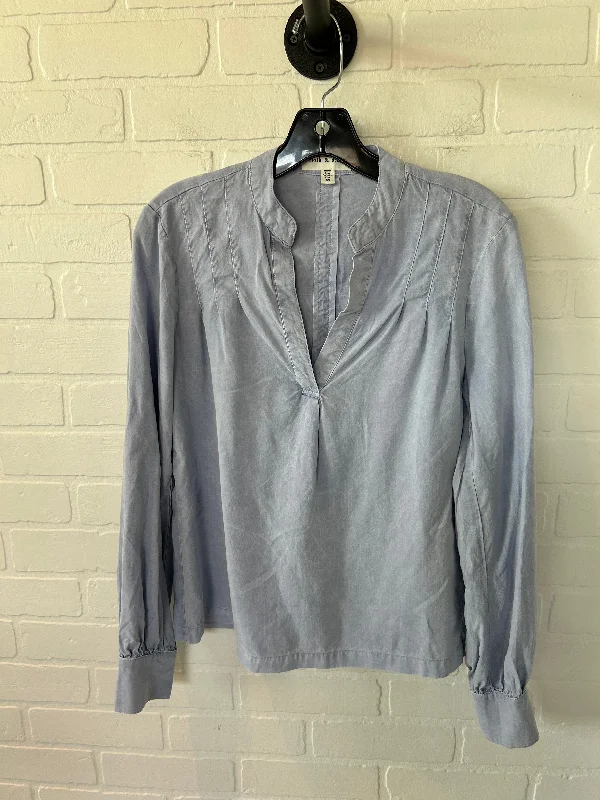 Women's Blouse with Low CollarTop Long Sleeve By Cloth & Stone In Blue, Size: Xs