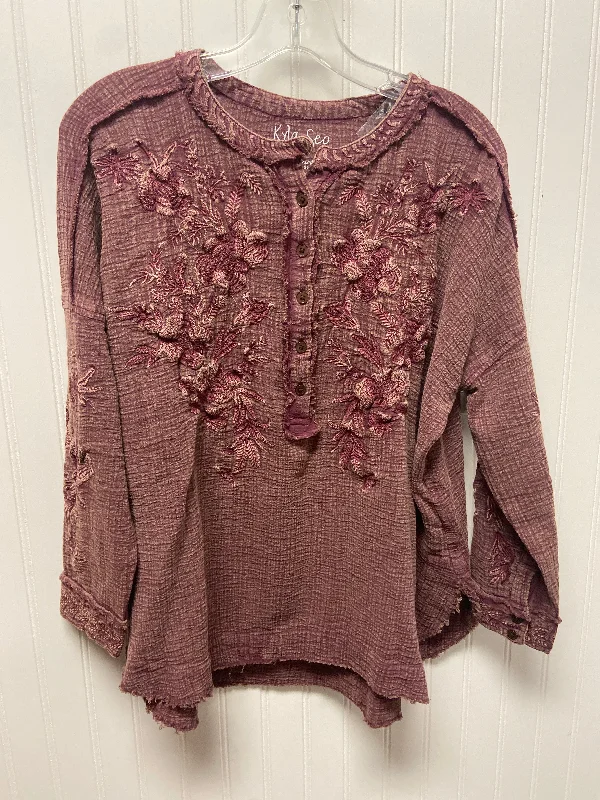 Women's Blouse with ZipperTop Long Sleeve By Cma In Purple, Size: S