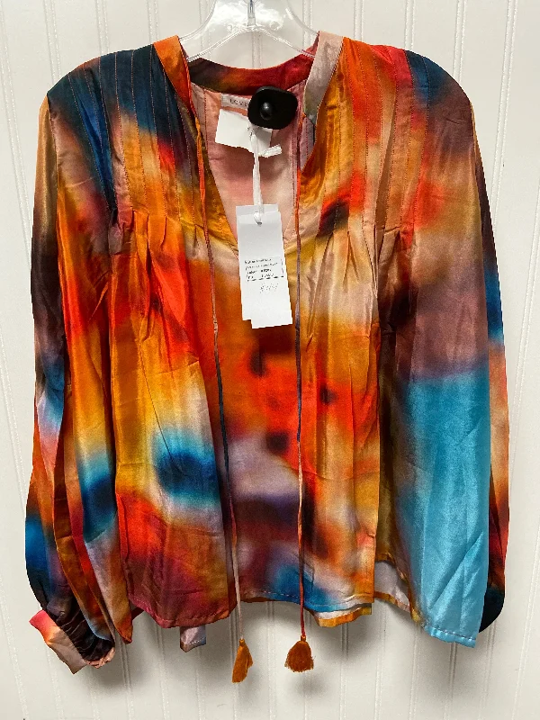 Women's Blouse with High CollarTop Long Sleeve By Cma In Tie Dye Print, Size: S